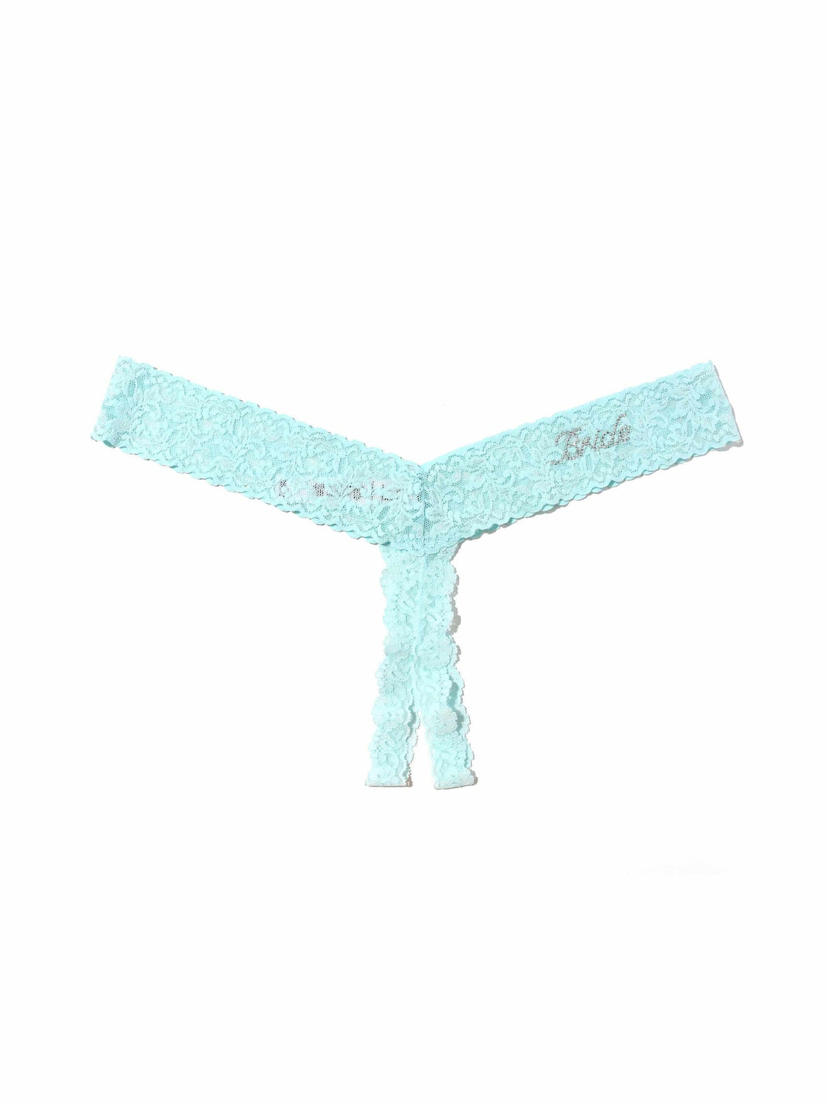 Plus Size Bride Crystal Crotchless Thong Celeste Blue - Hanky Panky