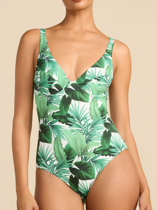 Underwire One Piece Swimsuit Stay Floral Palm Tree Green - Hanky Panky