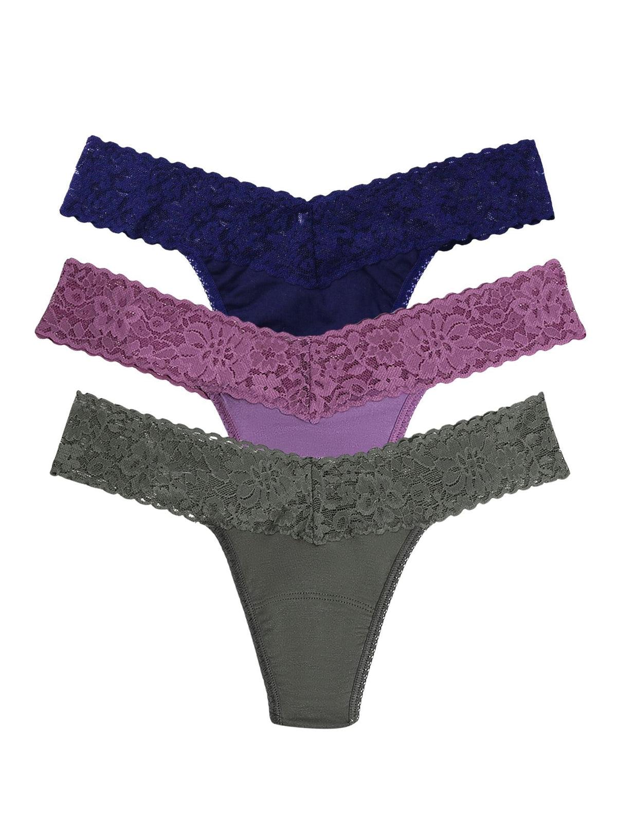 DreamEase™ Low Rise Thong 3 Pack Indigo/Berry Pie Purple/Spaced Out Grey - Hanky Panky