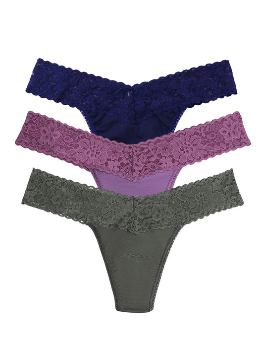 DreamEase™ Low Rise Thong 3 Pack Indigo/Berry Pie Purple/Spaced Out Grey - Hanky Panky
