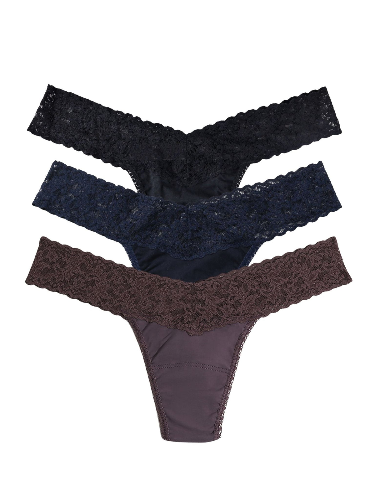 Moonrise Trip 3 Pack Supima® Cotton Low Rise Thongs With Lace - Hanky Panky