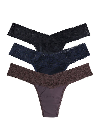Moonrise Trip 3 Pack Supima® Cotton Low Rise Thongs With Lace - Hanky Panky