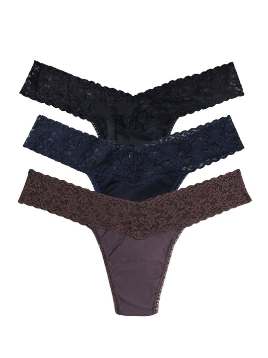Moonrise Trip 3 Pack Supima® Cotton Low Rise Thongs With Lace - Hanky Panky