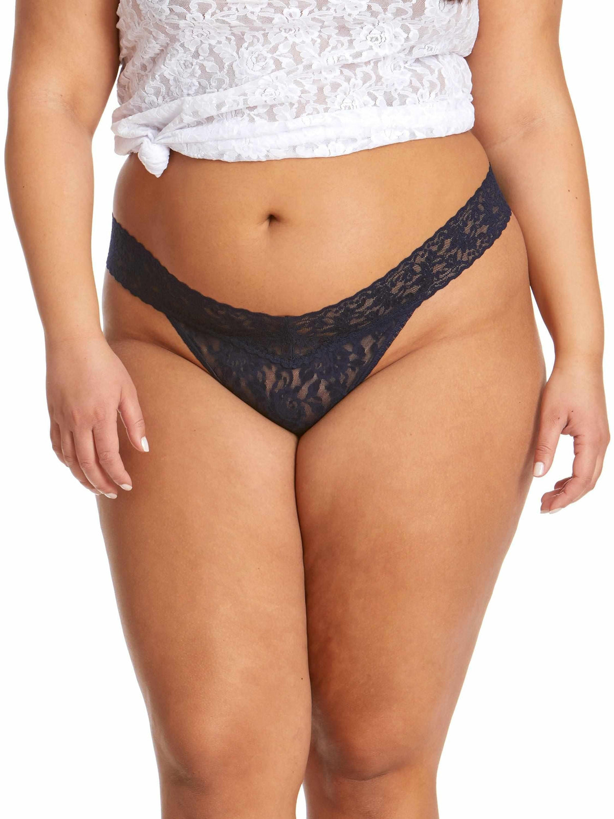 Signature Lace® Original Rise Thong Navy - Hanky Panky