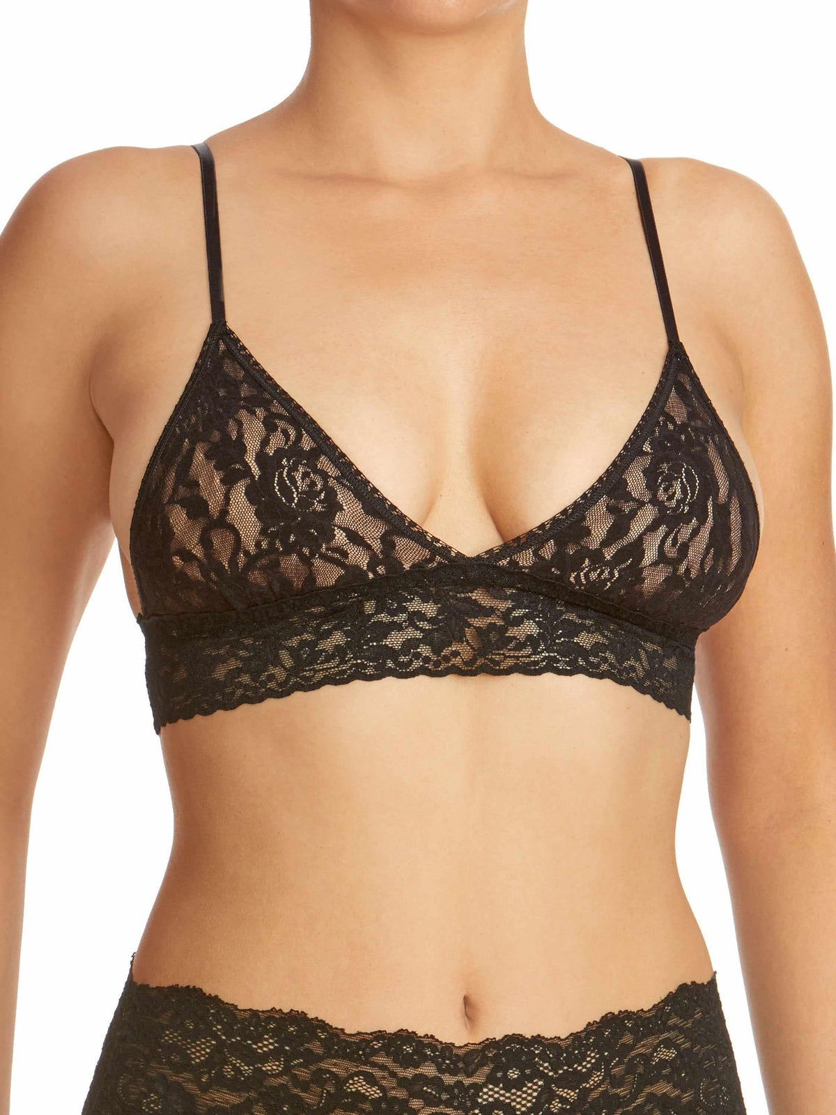 Women's Black Lace Padded Triangle Bralette - Hanky Panky