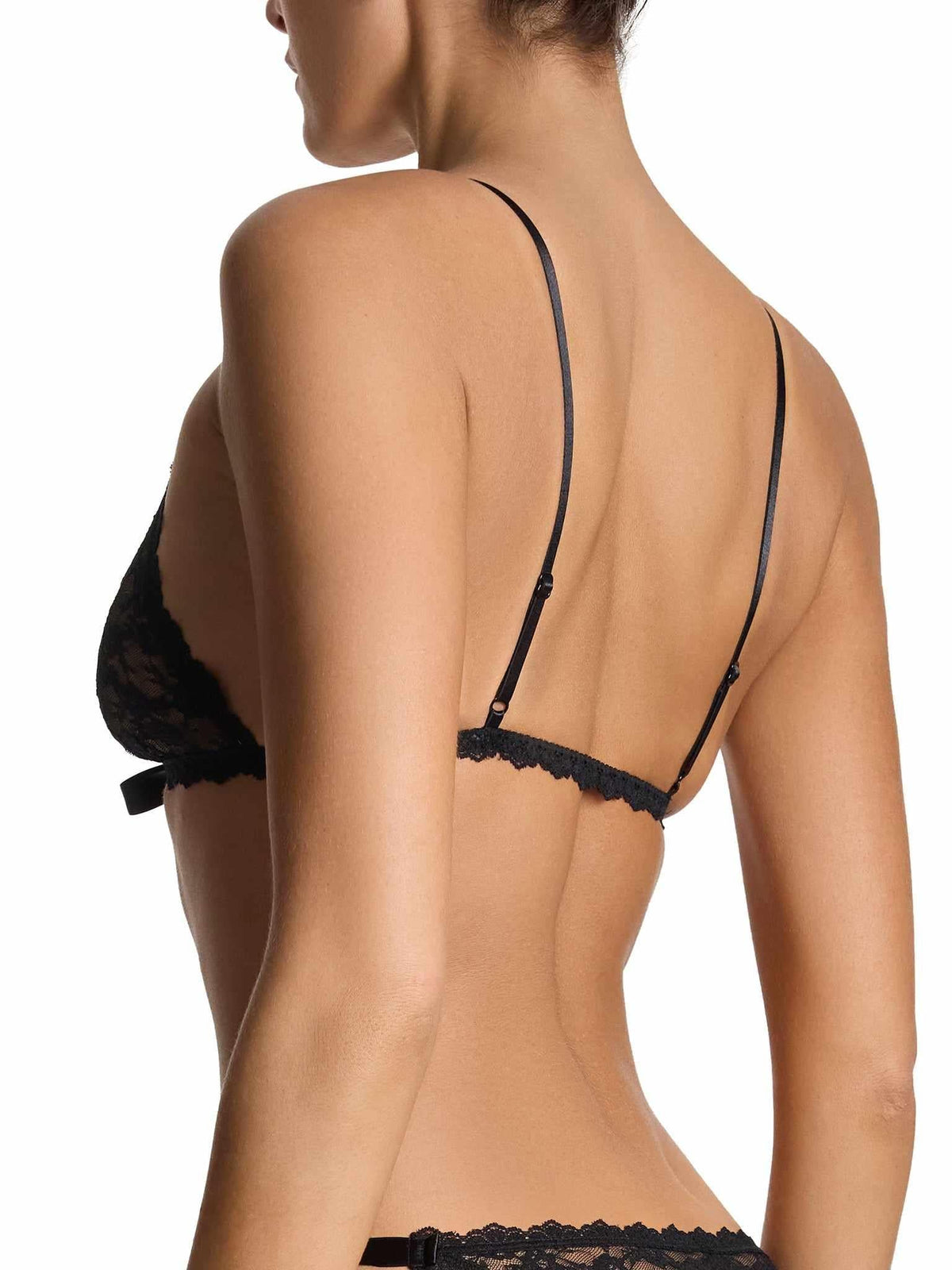 Peek-a-Boo Lace Front Tie Bralette Black - Hanky Panky