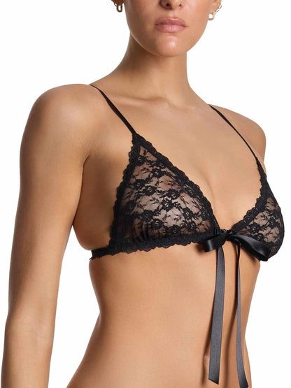 Peek-a-Boo Lace Front Tie Bralette Black - Hanky Panky