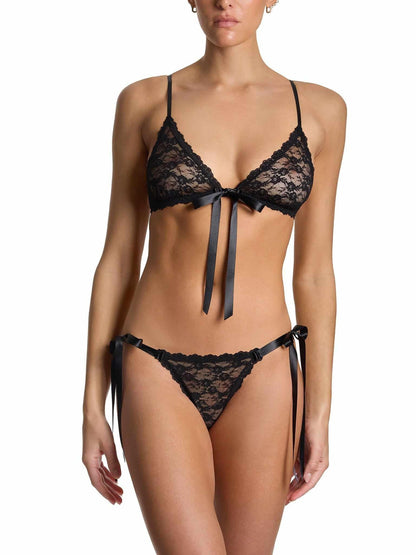 Peek-a-Boo Lace Front Tie Bralette Black - Hanky Panky
