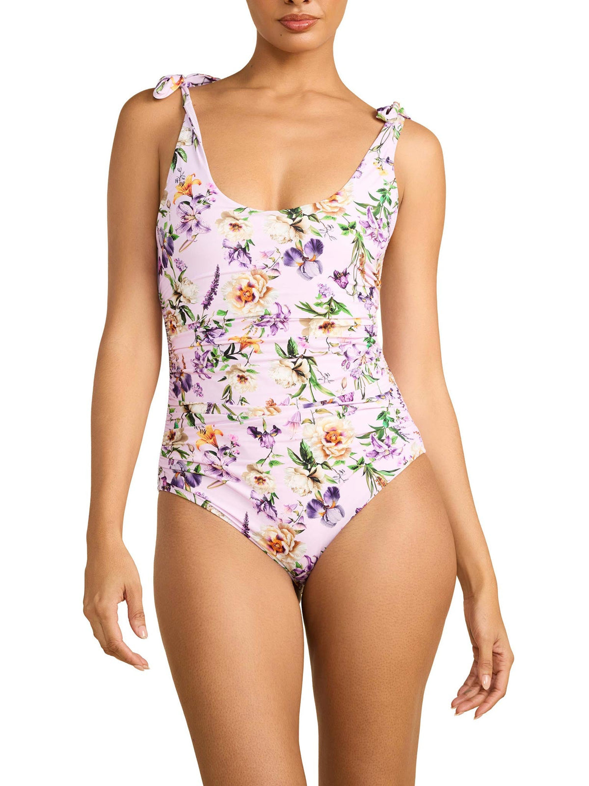 Ruched Bow One Piece Swimsuit Fawning Flora Purple - Hanky Panky