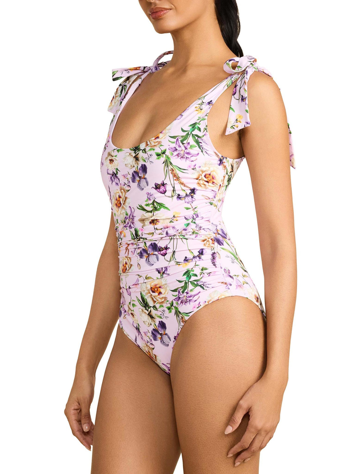 Ruched Bow One Piece Swimsuit Fawning Flora Purple - Hanky Panky