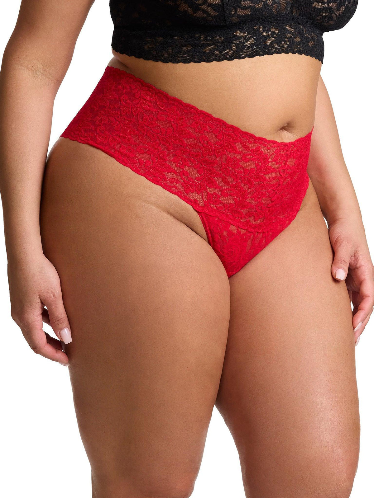 Plus Size Retro Lace Thong Red - Hanky Panky