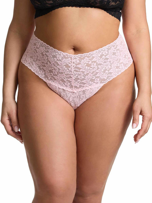 Plus Size Retro Lace Thong Bliss Pink - Hanky Panky