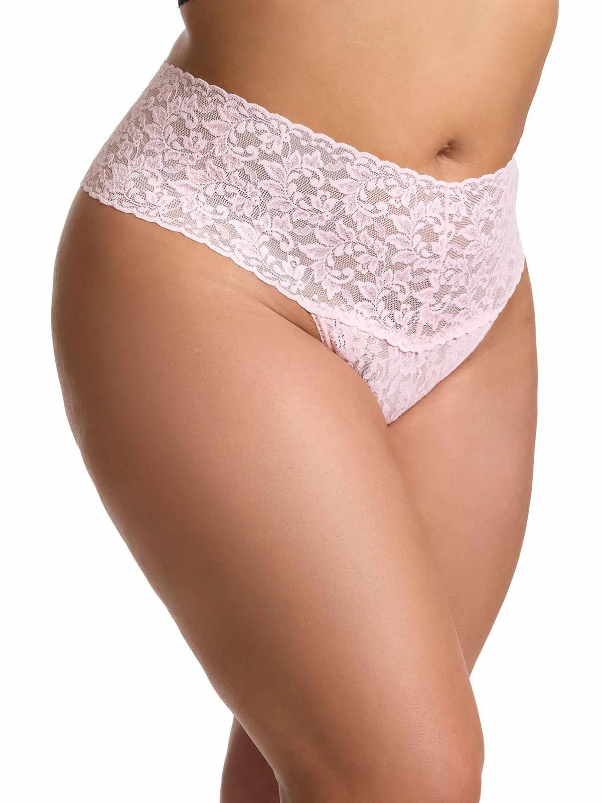 Plus Size Retro Lace Thong Bliss Pink - Hanky Panky