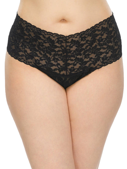 Plus Size Retro Lace Thong Black - Hanky Panky
