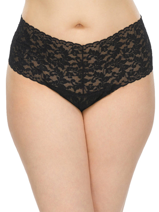 Plus Size Retro Lace Thong Black - Hanky Panky