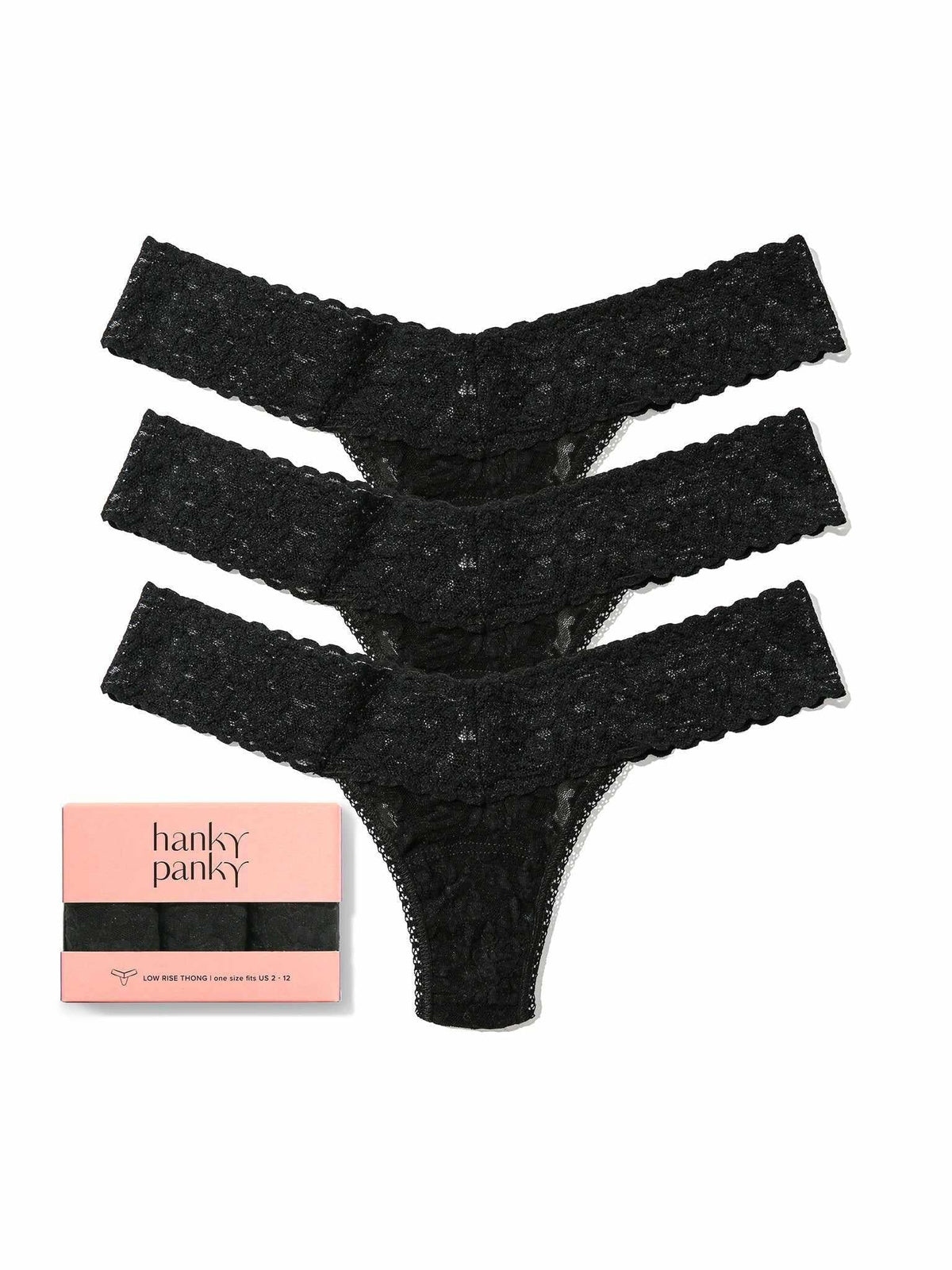 3 Pack Signature Lace® Low Rise Thongs Black - Hanky Panky