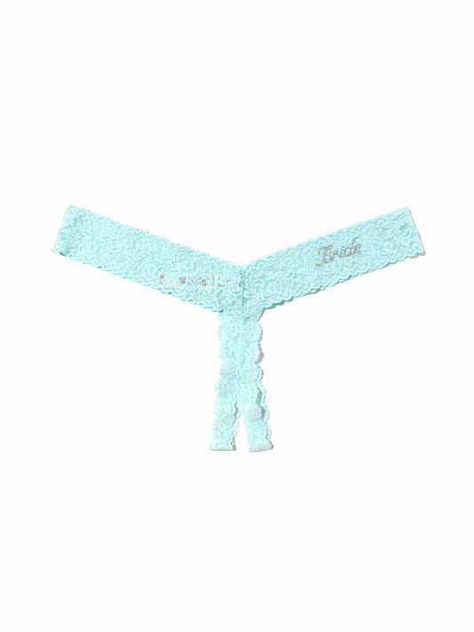Plus Size Bride Crystal Crotchless Thong Celeste Blue - Hanky Panky