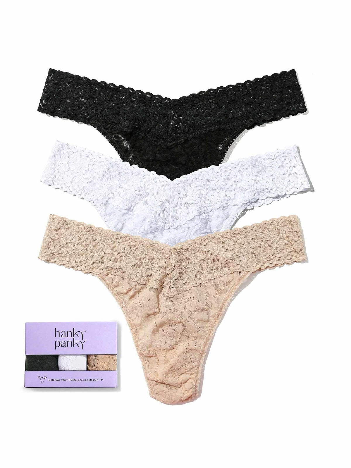 3 Pack Signature Lace® Original Rise Thongs - Hanky Panky