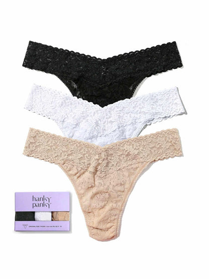 3 Pack Signature Lace® Original Rise Thongs - Hanky Panky