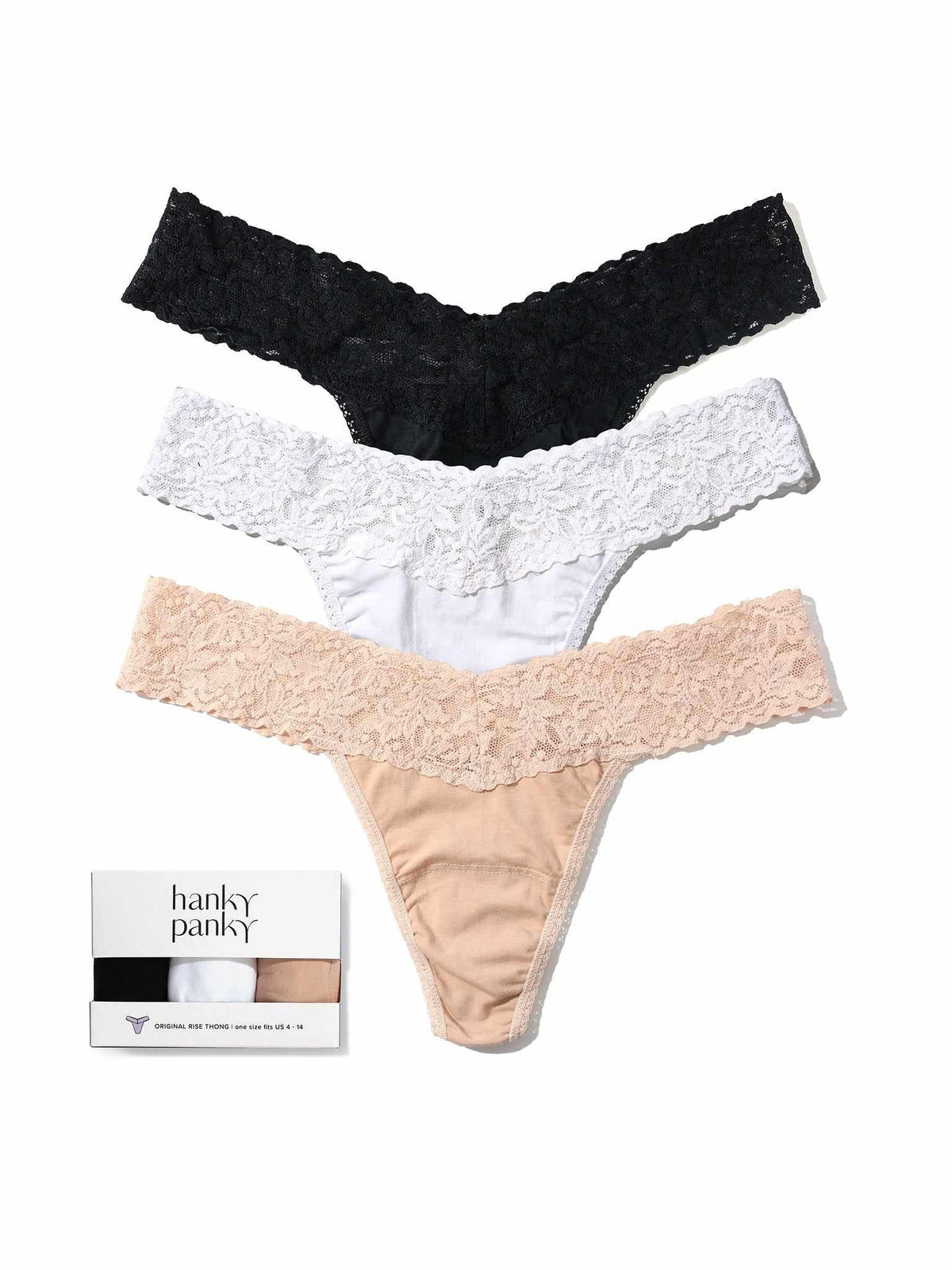 3 Pack Supima® Cotton Original Rise Thongs with Lace - Hanky Panky