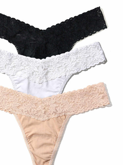 3 Pack Supima® Cotton Original Rise Thongs with Lace - Hanky Panky