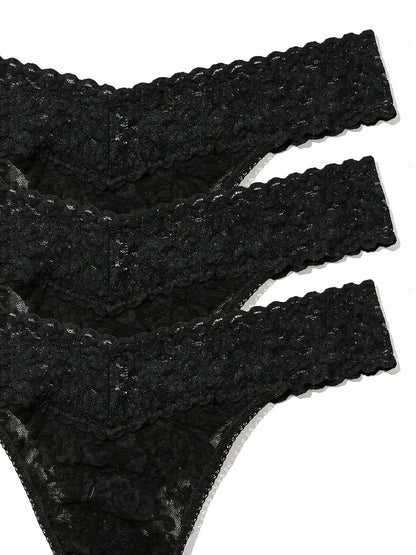 3 Pack Signature Lace® Original Rise Thongs Black - Hanky Panky