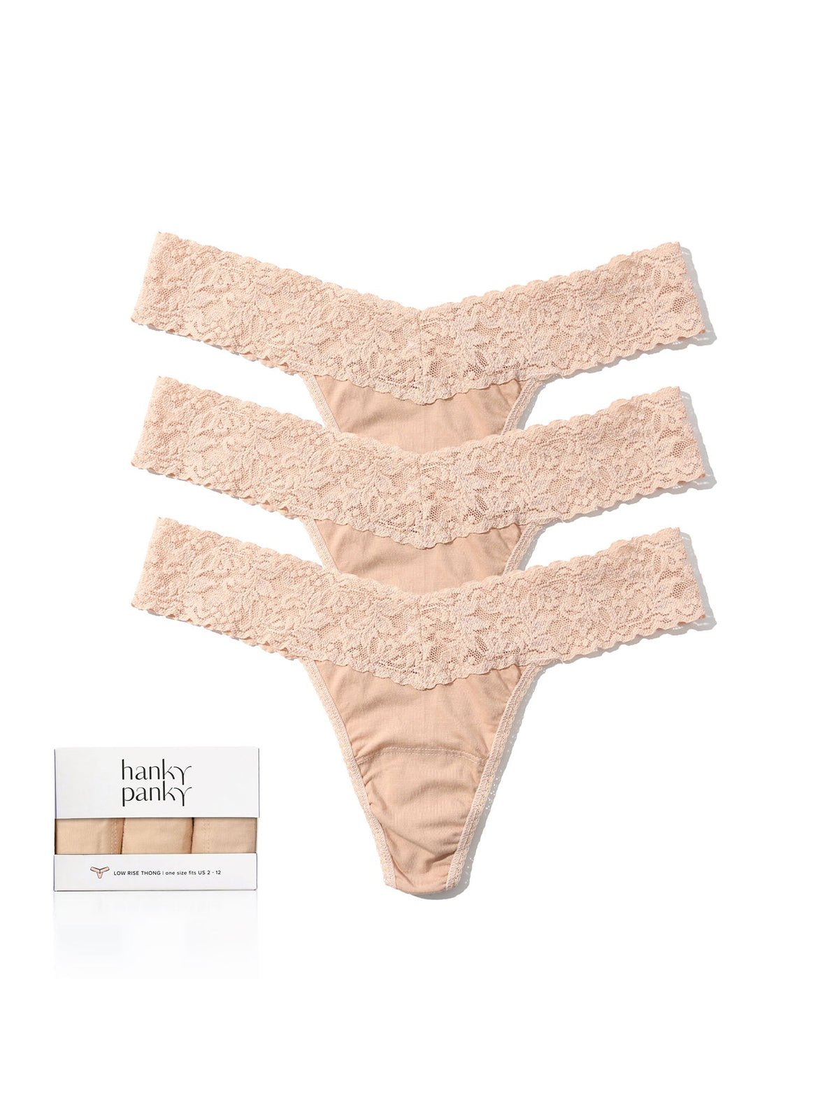 3 Pack Supima® Cotton Low Rise Thongs With Lace Chai - Hanky Panky