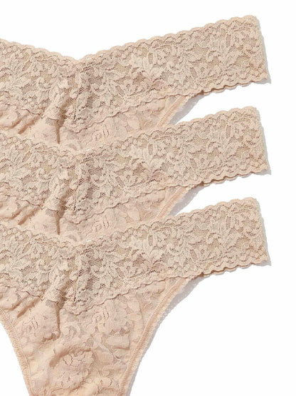 3 Pack Signature Lace® Original Rise Thongs Chai - Hanky Panky