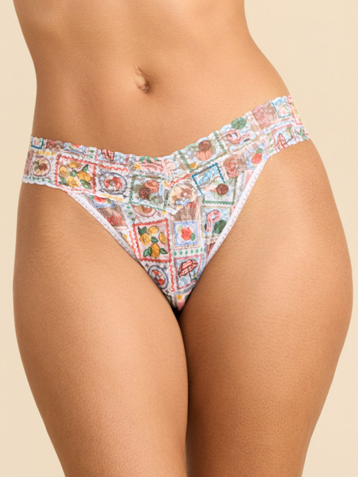 Printed Signature Lace® Original Rise Thong Snail Mail White - Hanky Panky