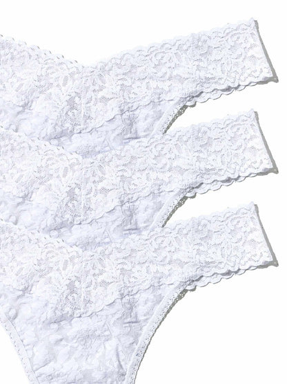 3 Pack Signature Lace® Original Rise Thongs White - Hanky Panky