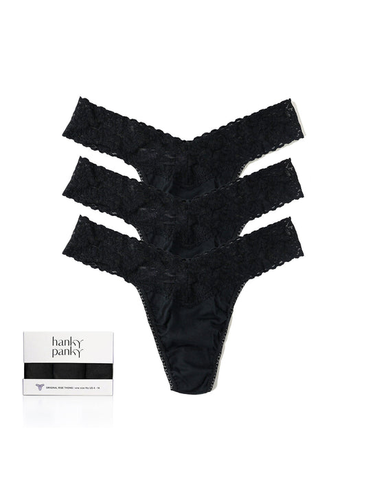 3 Pack Supima® Cotton Original Rise Thongs Black - Hanky Panky