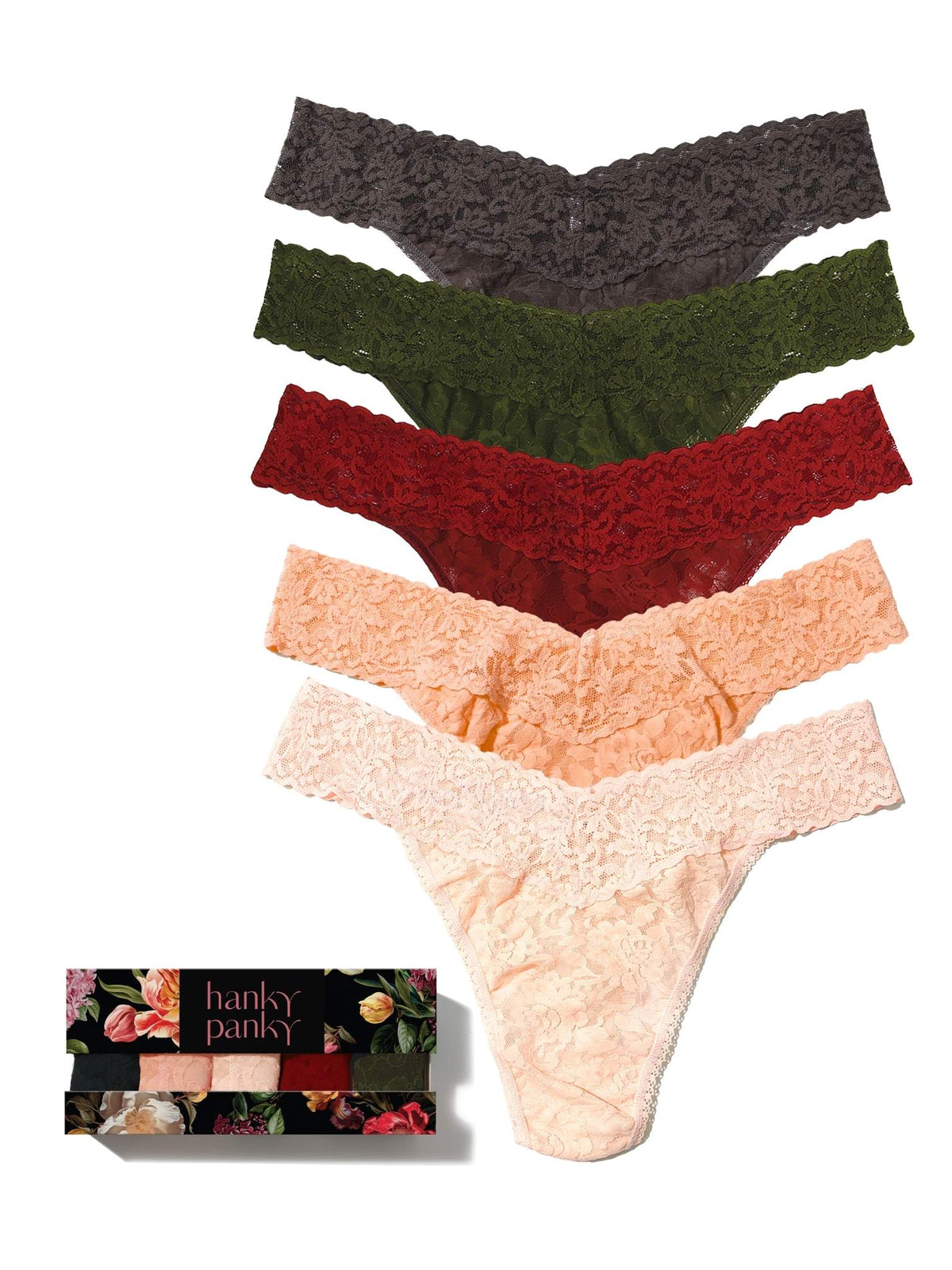 Golden Hour 5 Pack Signature Lace® Original Rise Thongs In Printed Box - Hanky Panky