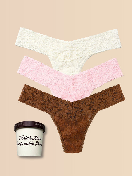 Signature Lace® Low Rise Thong Ice Cream 3 Pack Neapolitan Ice Cream - Hanky Panky