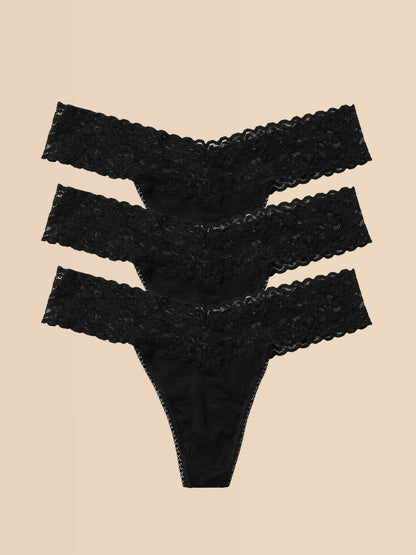 DreamEase™ Low Rise Thong 3 Pack Black - Hanky Panky