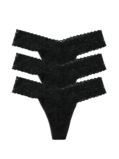DreamEase™ Low Rise Thong 3 Pack Black - Hanky Panky