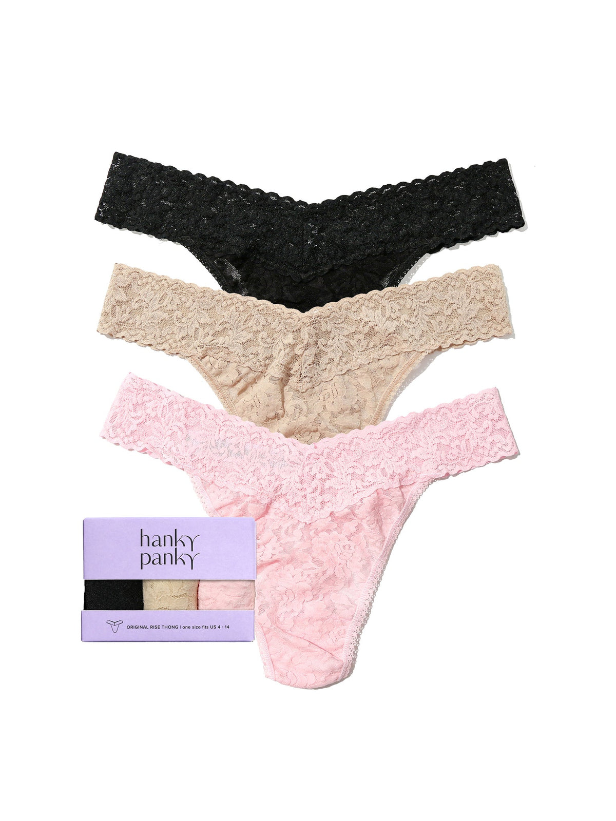 3 Pack Signature Lace® Original Rise Thongs - Hanky Panky