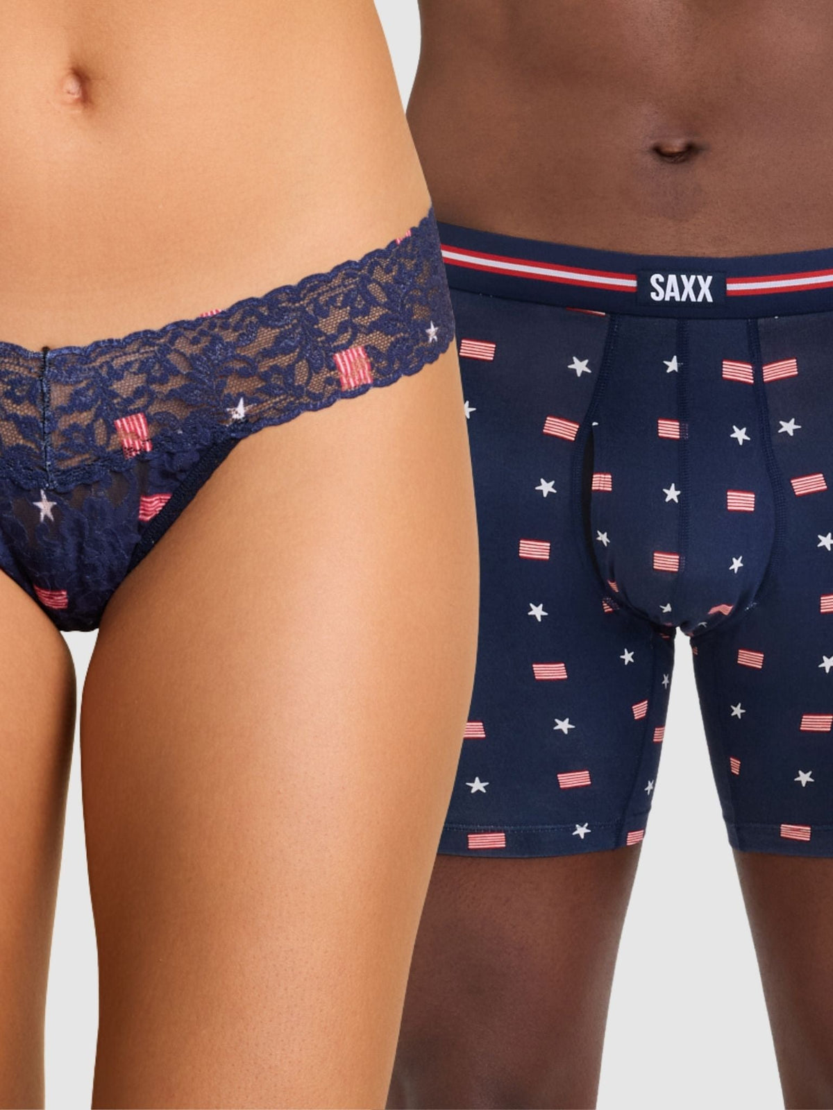 Signature Lace® Original Rise Thong And SAXX Super Soft Vibe Boxer Brief USA Signet-Maritime - Hanky Panky