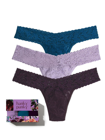 Jewel Box 3 Pack Signature Lace® Low Rise Thongs In Printed Box - Hanky Panky