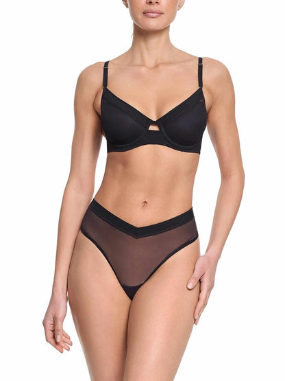 Lined Mesh Plunge Bra Black Sale - Hanky Panky