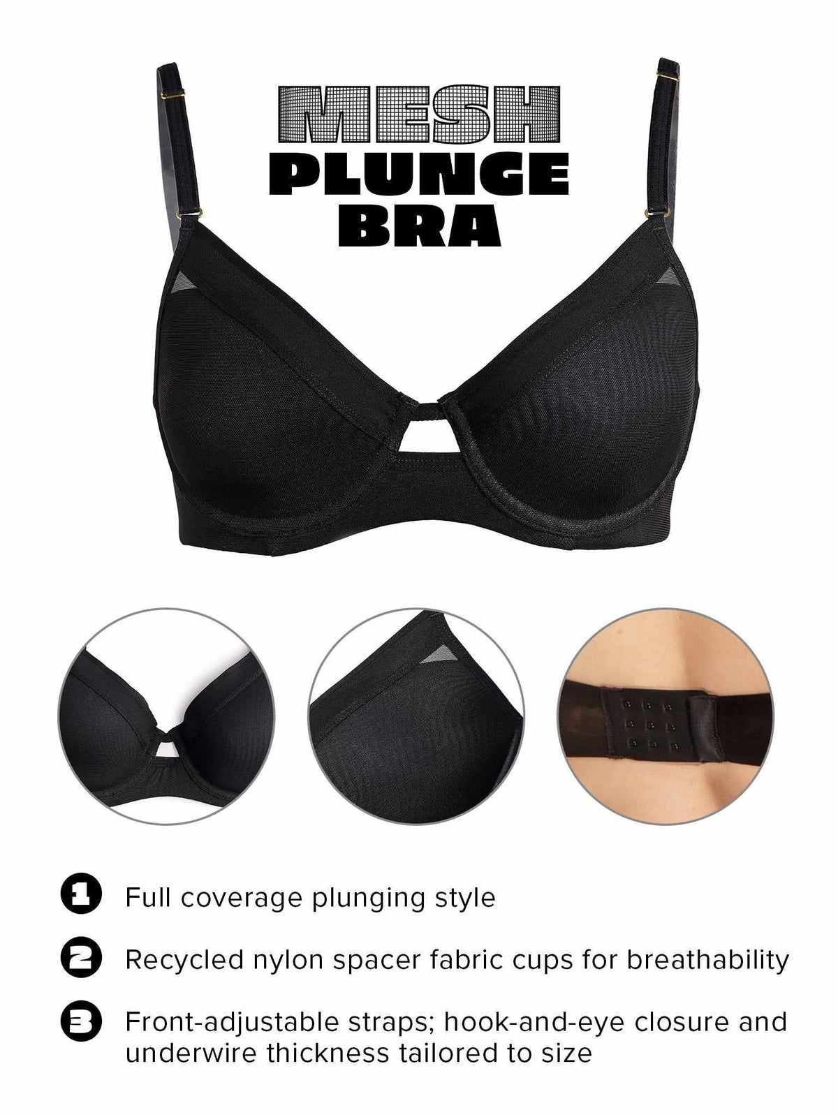 Lined Mesh Plunge Bra Black Sale - Hanky Panky
