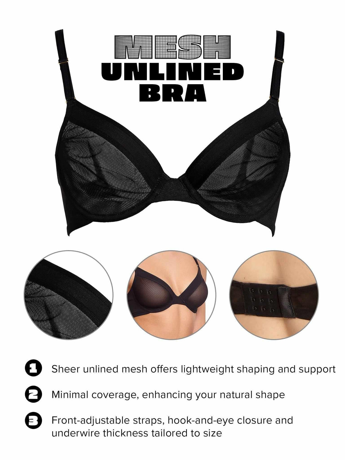 Unlined Mesh Underwire Bra Black Sale - Hanky Panky