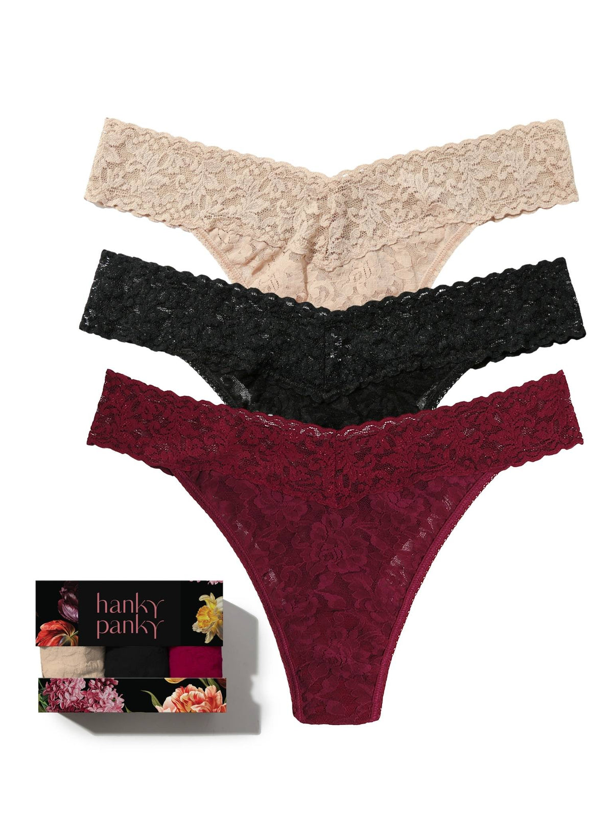 Bottle Service 3 Pack Signature Lace® Original Rise Thongs In Printed - Hanky Panky