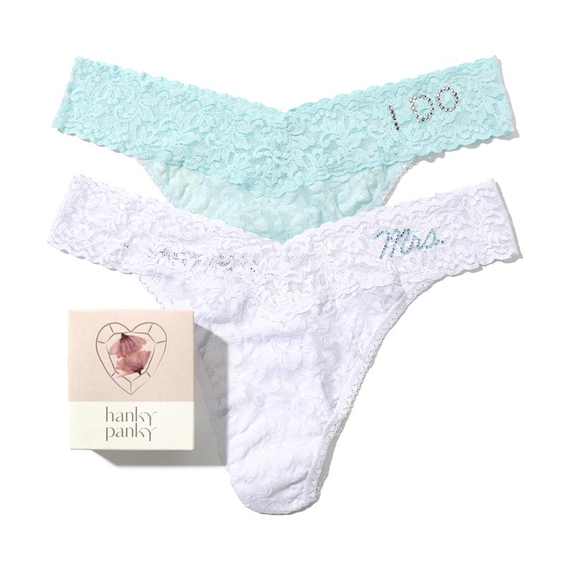 I Do & Mrs Original Rise Thong Celeste/White - Hanky Panky