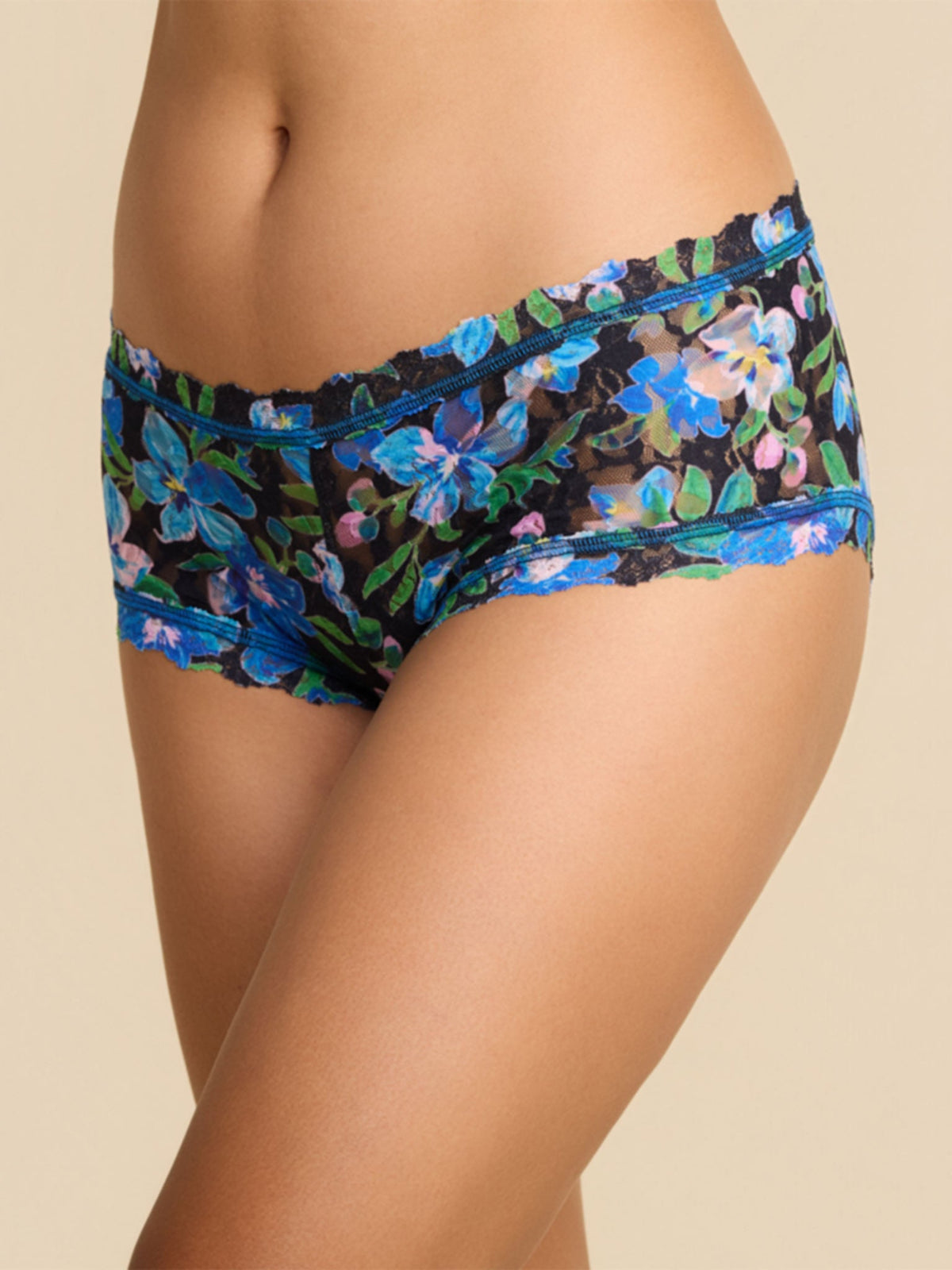 Printed Signature Lace® Boyshort Ocean Blooms Black - Hanky Panky