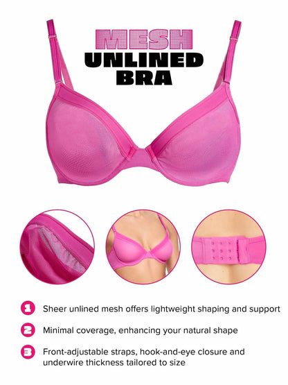 Unlined Mesh Underwire Bra Berry Burst Pink Sale - Hanky Panky