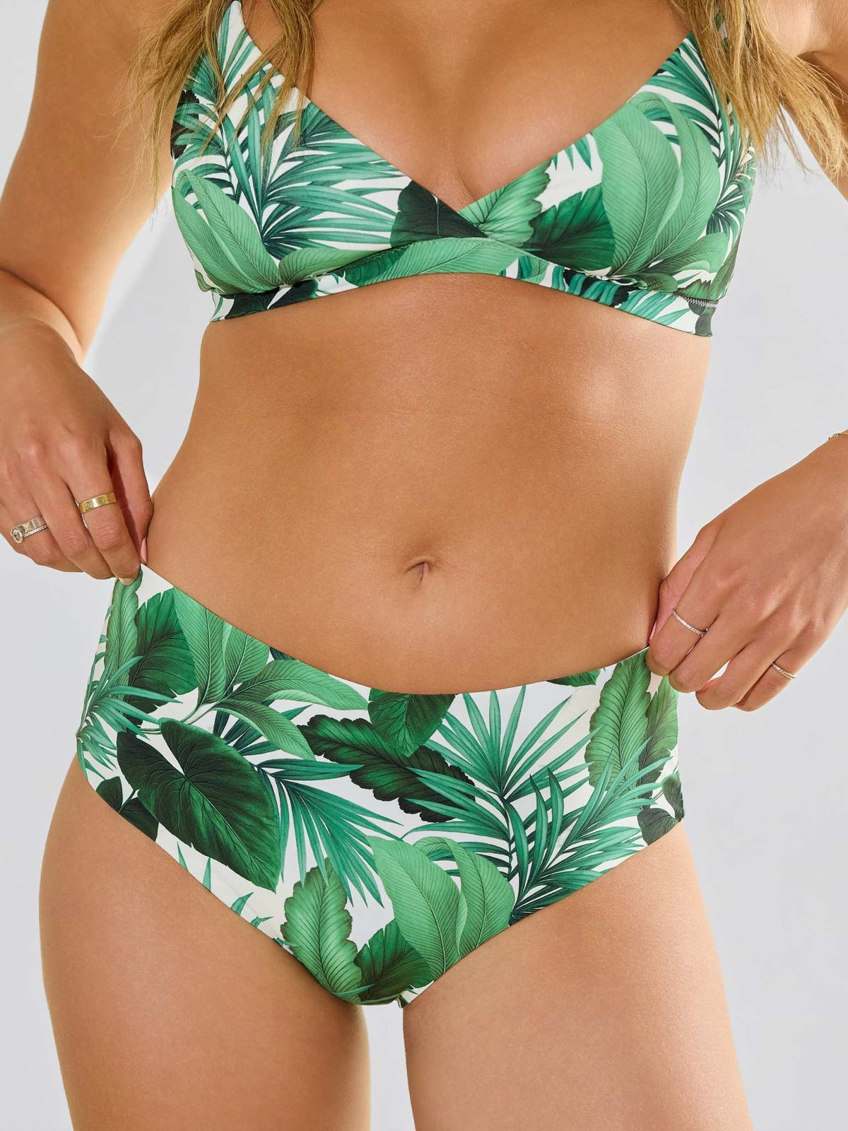 Swim High Rise Bottom Stay Floral Palm Tree Green - Hanky Panky