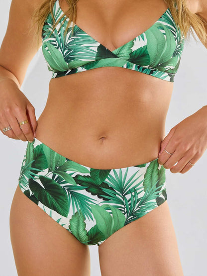 Swim High Rise Bottom Stay Floral Palm Tree Green - Hanky Panky