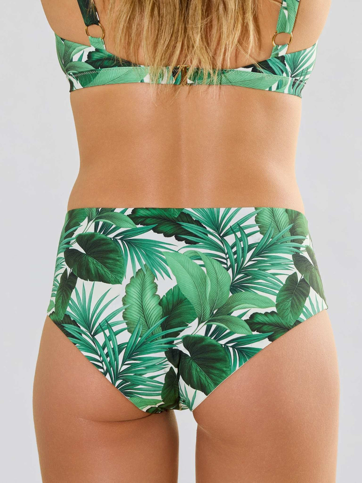 Swim High Rise Bottom Stay Floral Palm Tree Green - Hanky Panky