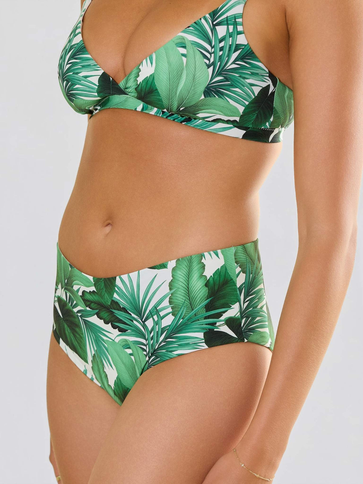 Swim High Rise Bottom Stay Floral Palm Tree Green - Hanky Panky