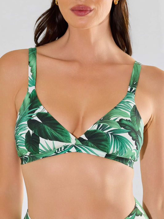 Swim Triangle Bralette Top Stay Floral Palm Tree Green - Hanky Panky